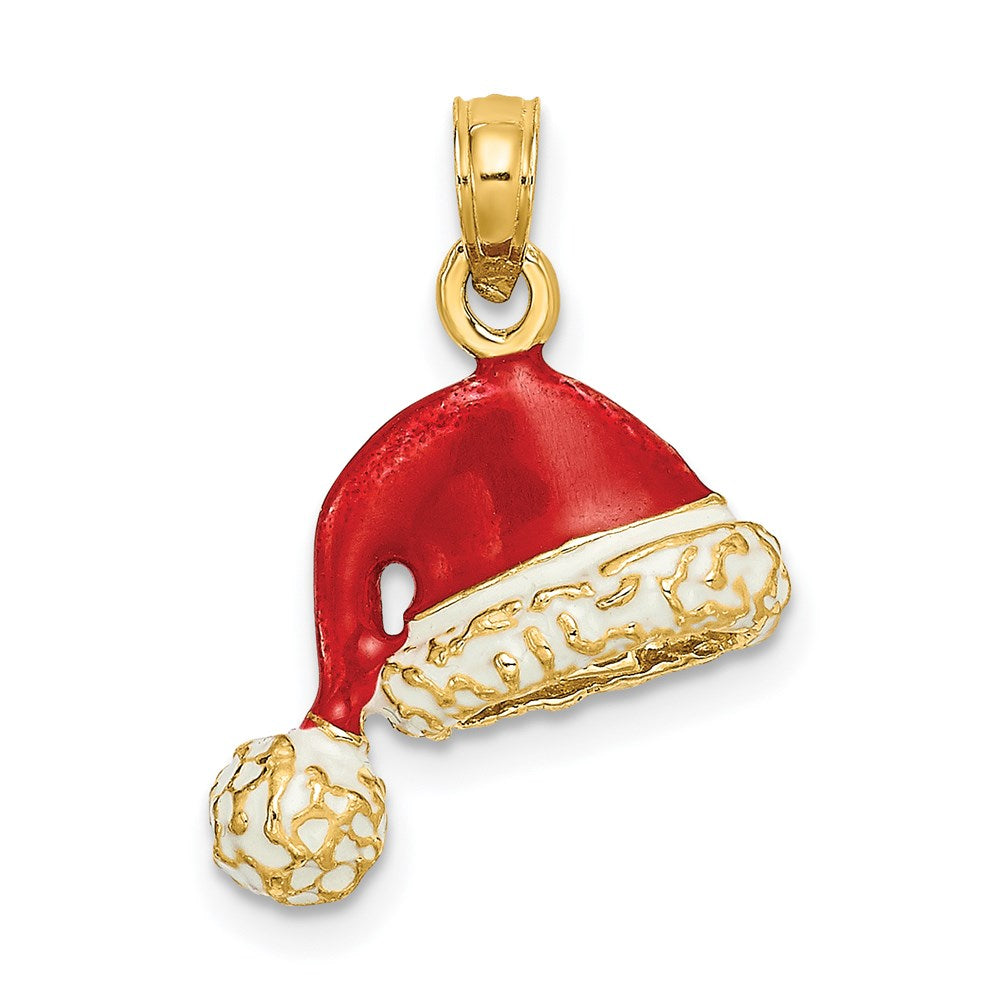 14K Gold 3D Santa Hat Pendant with Red and White Enamel - Charlie & Co. Jewelry