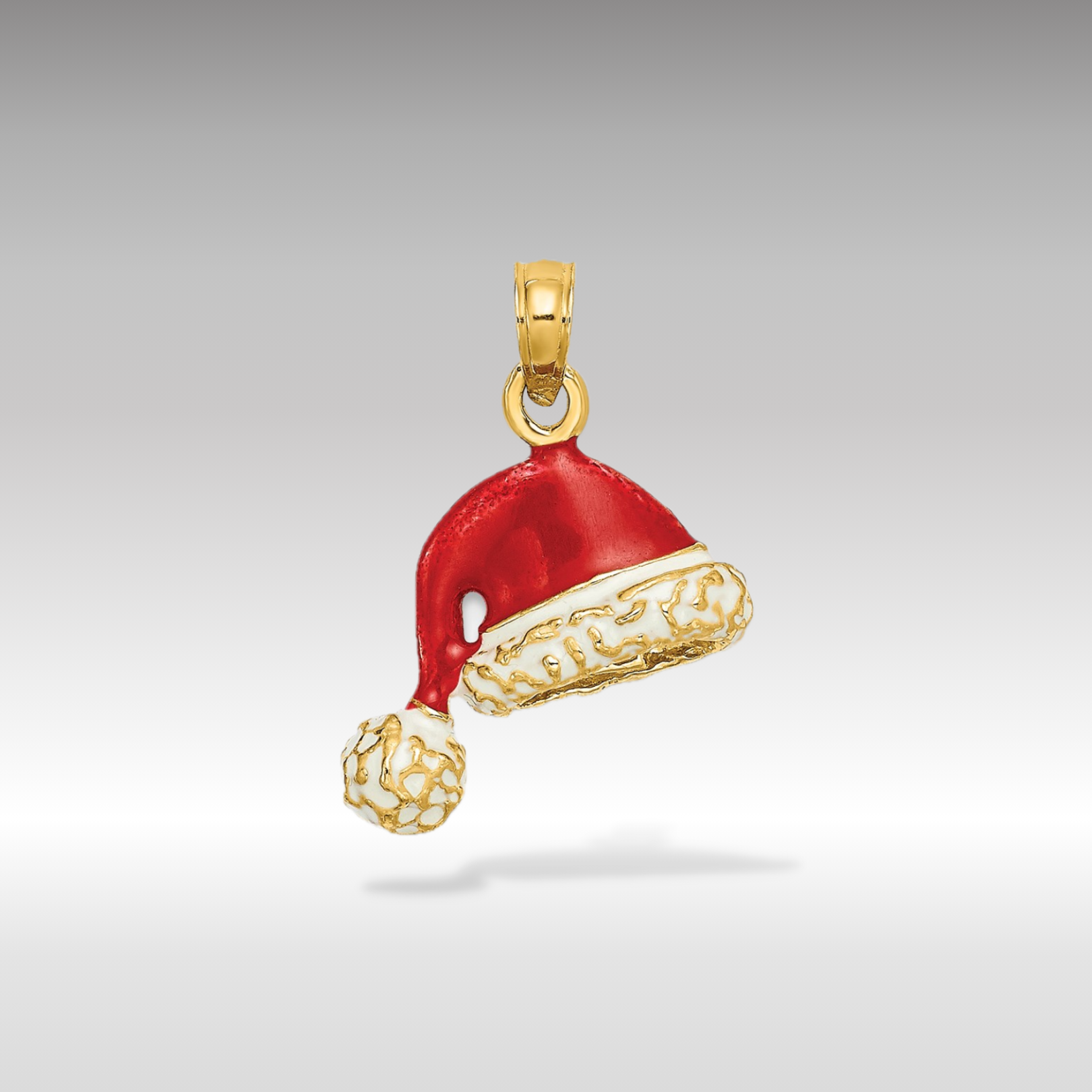 14K Gold 3D Santa Hat Pendant with Red and White Enamel - Charlie & Co. Jewelry