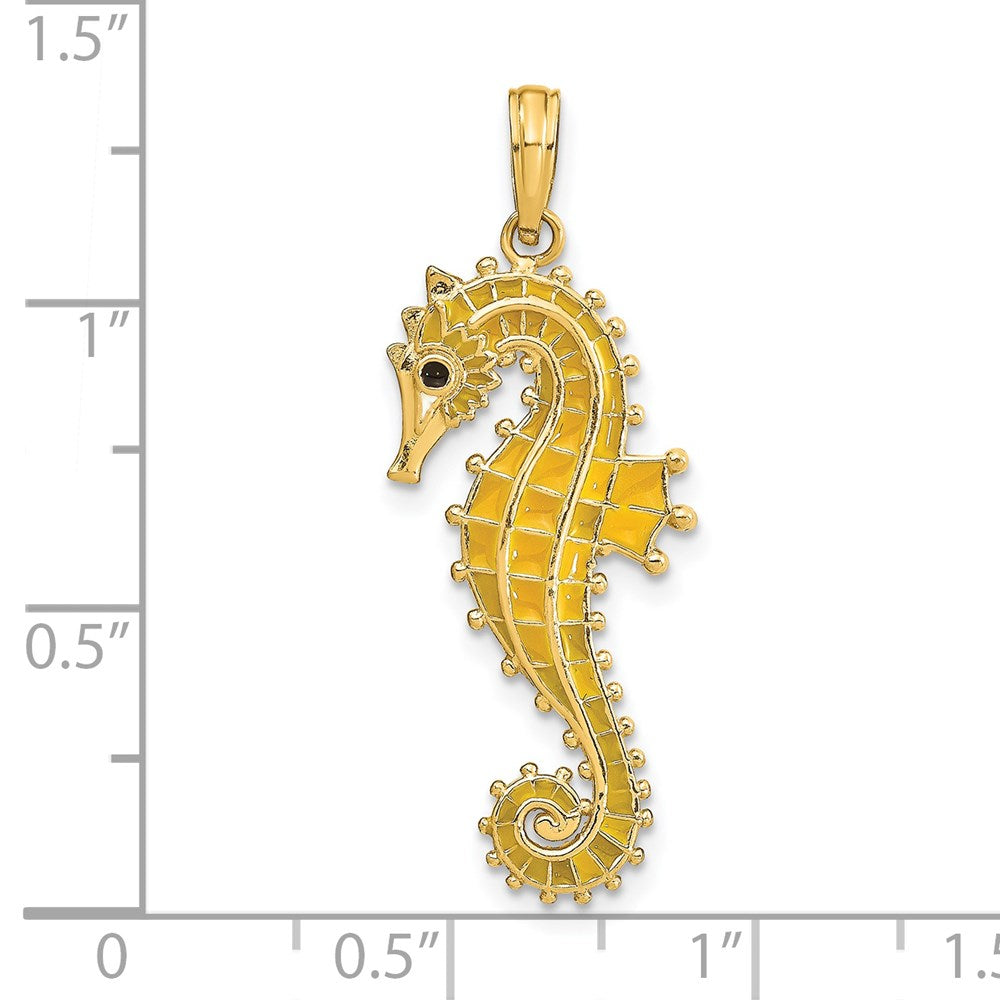 14K Gold 3D Yellow Enamel Seahorse Pendant - Charlie & Co. Jewelry