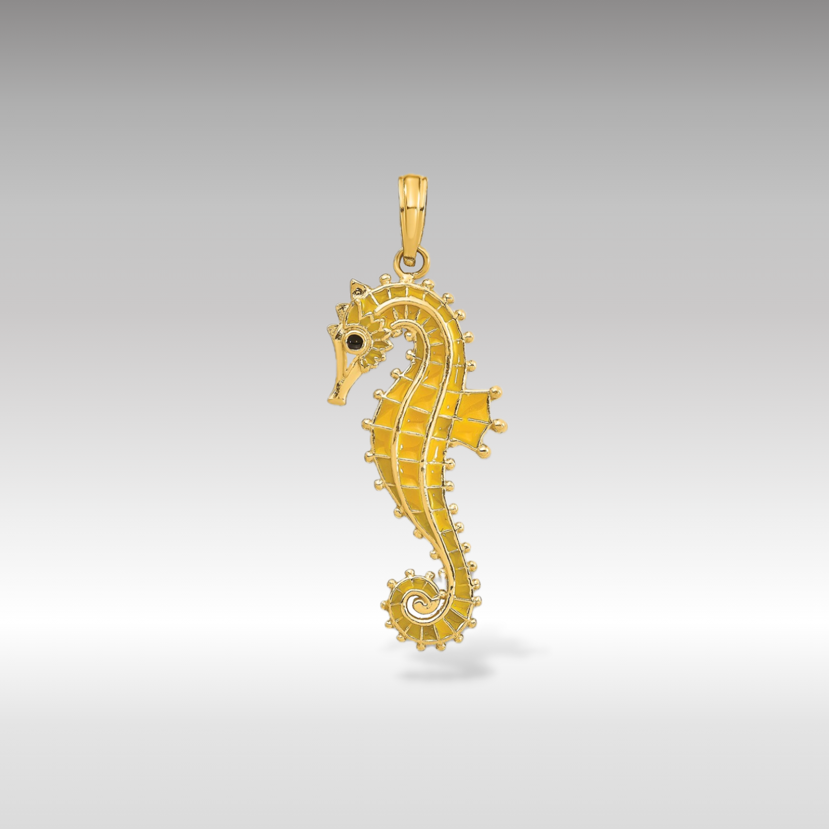 14K Gold 3D Yellow Enamel Seahorse Pendant - Charlie & Co. Jewelry