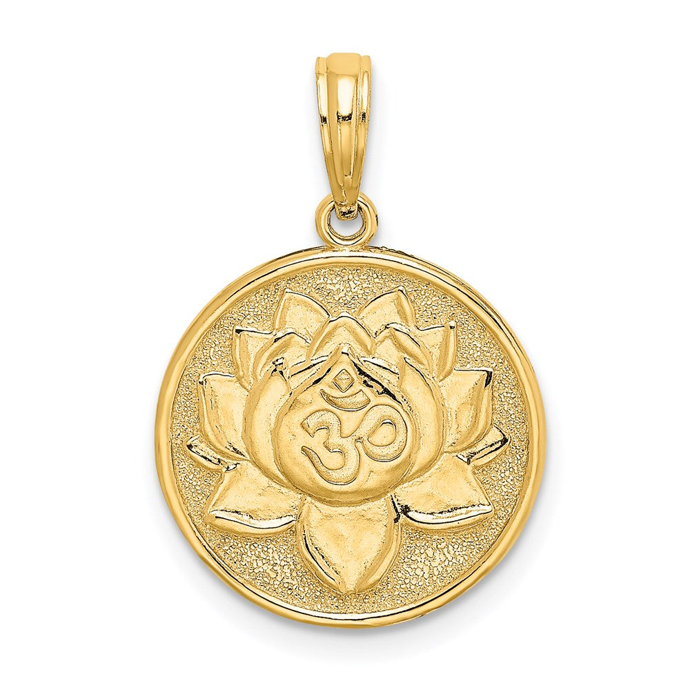 14K Gold Om With Lotus Flower on Reverse Side Pendant Necklace - Charlie & Co. Jewelry