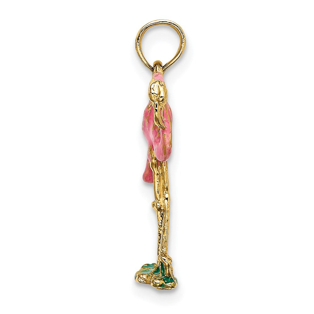 Gold Flamingo Necklace Pendant 3-D Pink Enamel Charm Model-K7080 - Charlie & Co. Jewelry