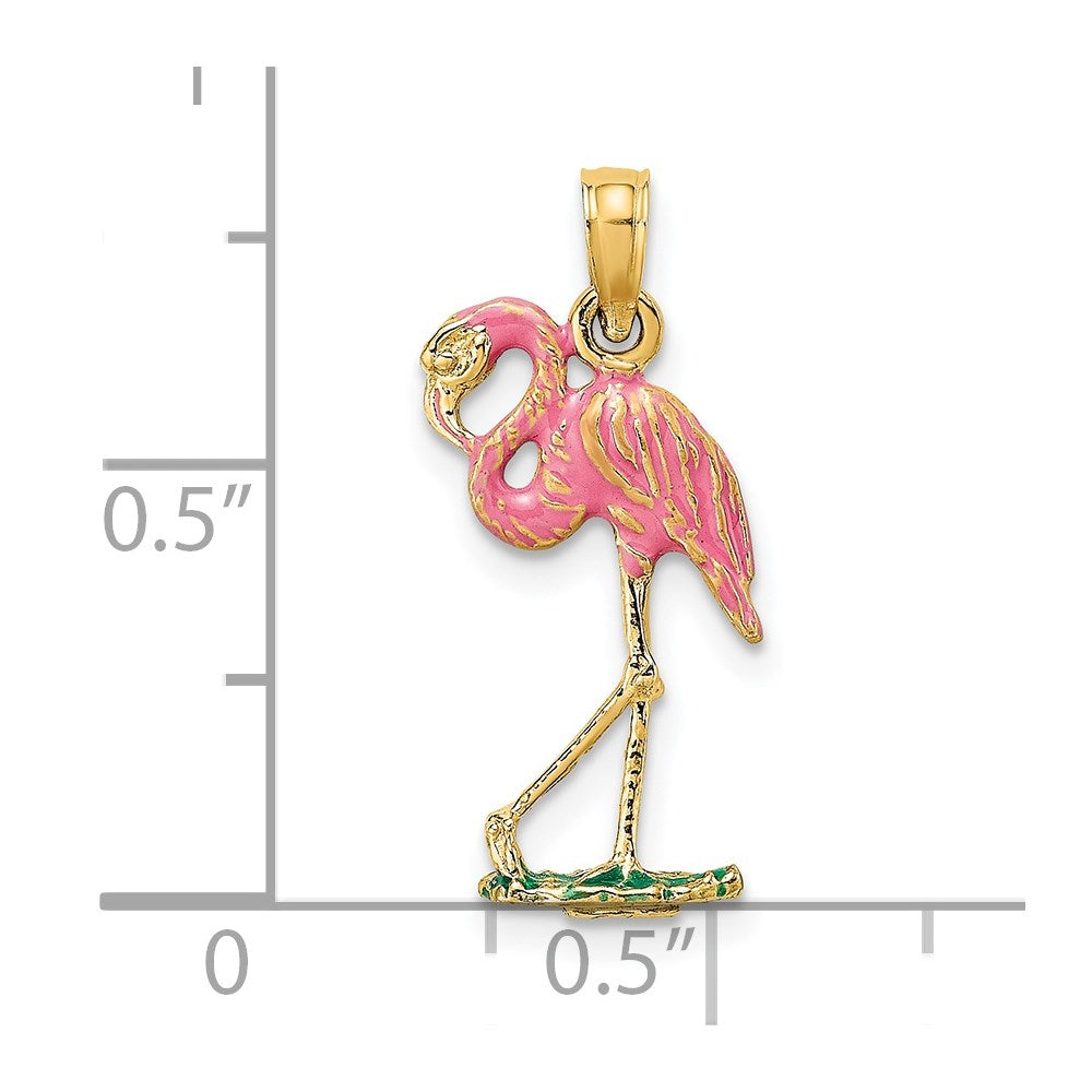 Gold Flamingo Necklace Pendant 3-D Pink Enamel Charm Model-K7080 - Charlie & Co. Jewelry