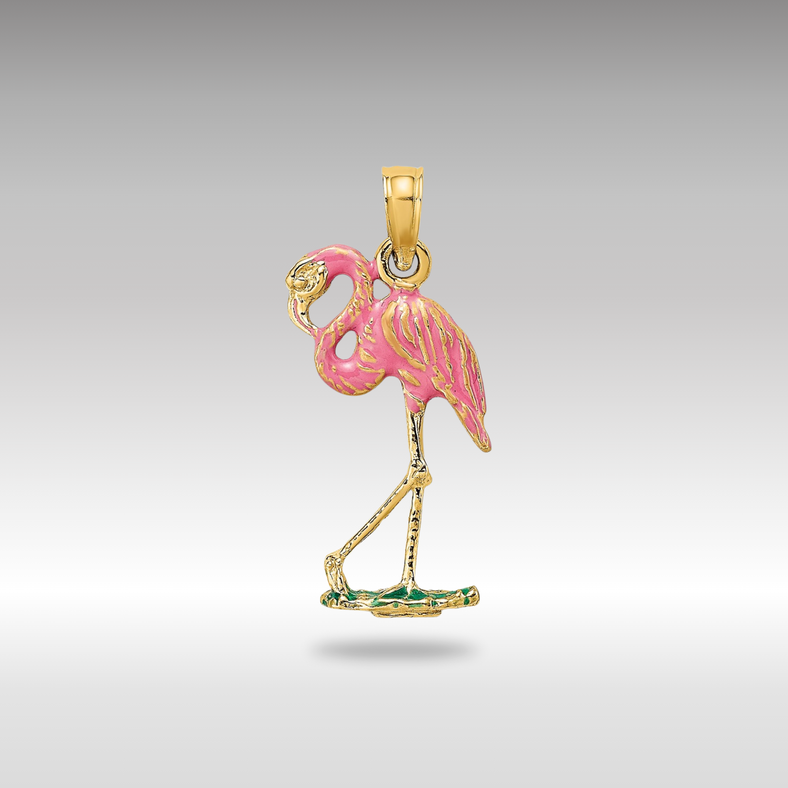 Gold Flamingo Necklace Pendant 3-D Pink Enamel Charm Model-K7080 - Charlie & Co. Jewelry