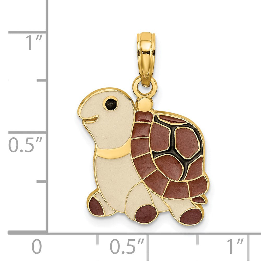 14K Gold Turtle Charm with Brown, Tan, and Black Enamel - Charlie & Co. Jewelry