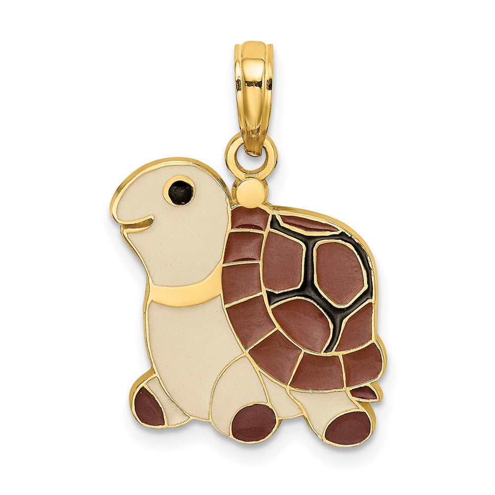 14K Gold Turtle Charm with Brown, Tan, and Black Enamel - Charlie & Co. Jewelry