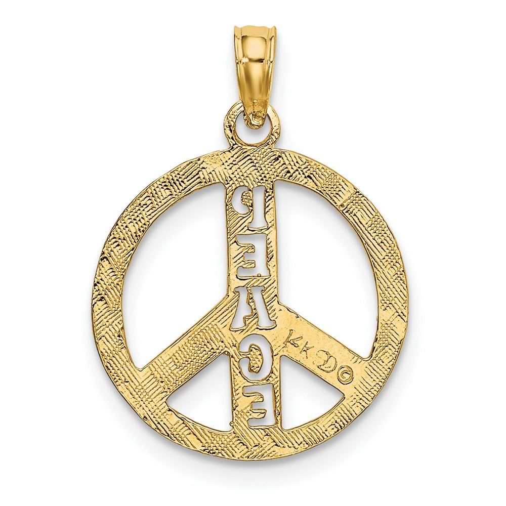 Gold Flat Textured Peace Sign Charm Necklace - Model K7135 - Charlie & Co. Jewelry