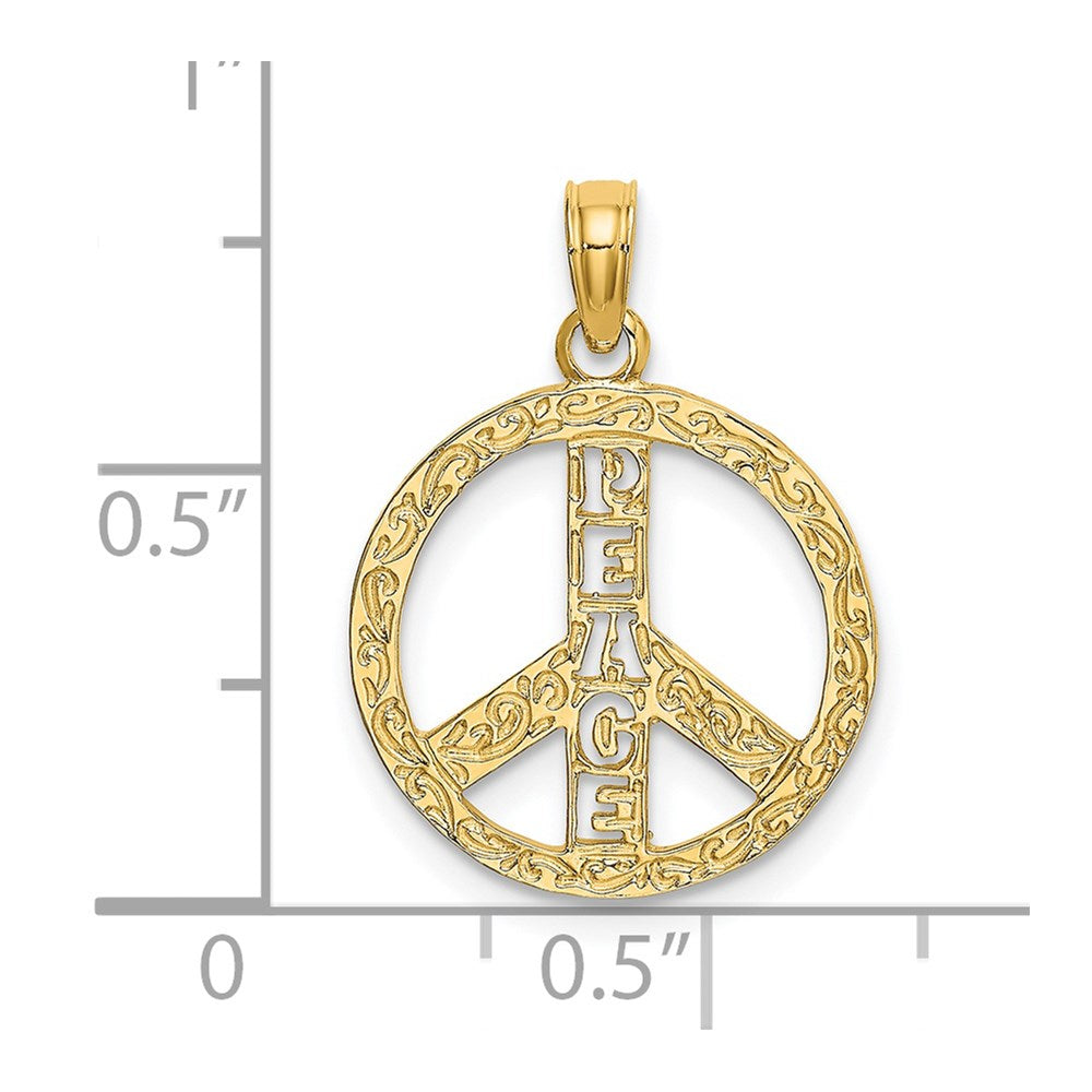 Gold Flat Textured Peace Sign Charm Necklace - Model K7135 - Charlie & Co. Jewelry