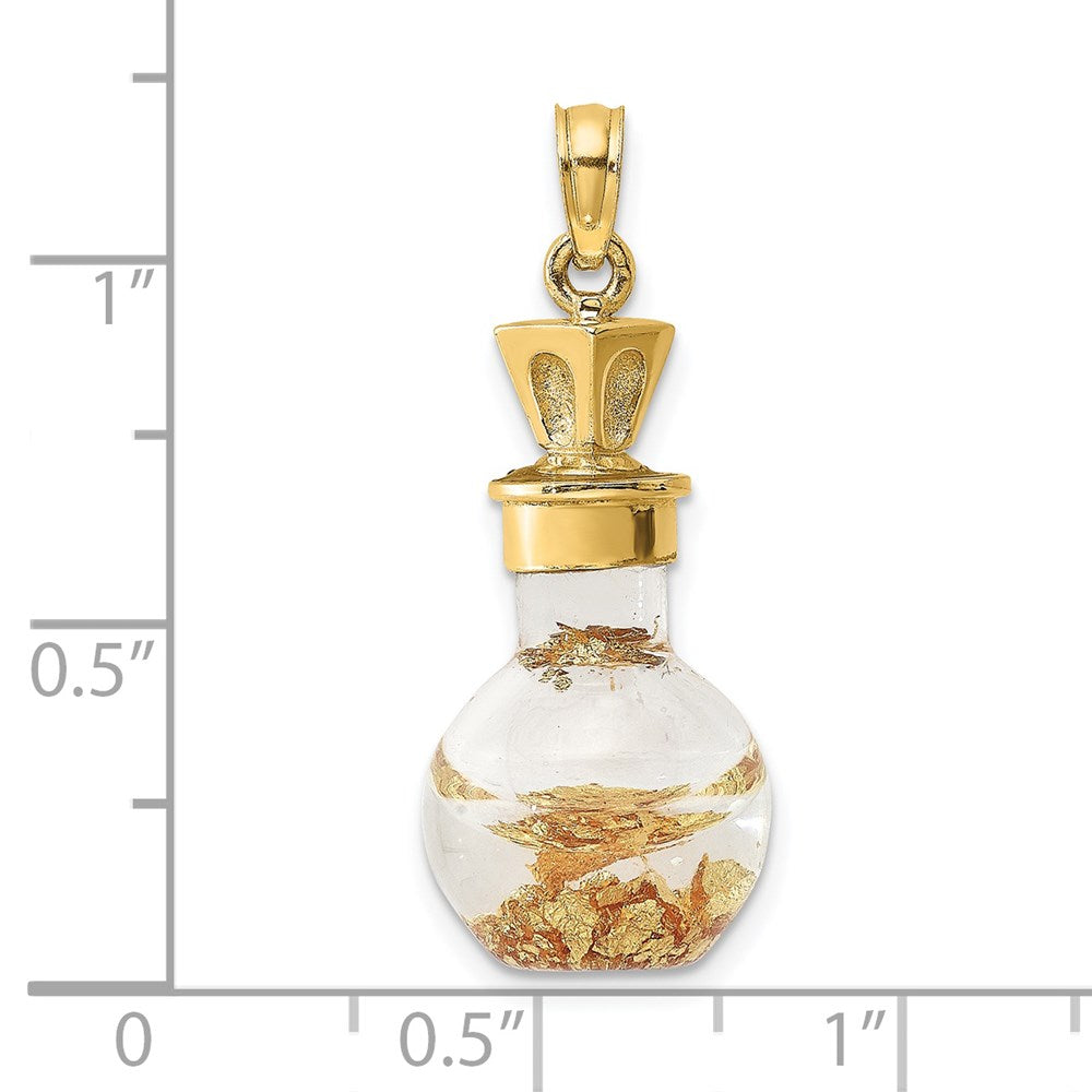 14K Gold 3D Gold Leaf in Bottle Pendant - Charlie & Co. Jewelry