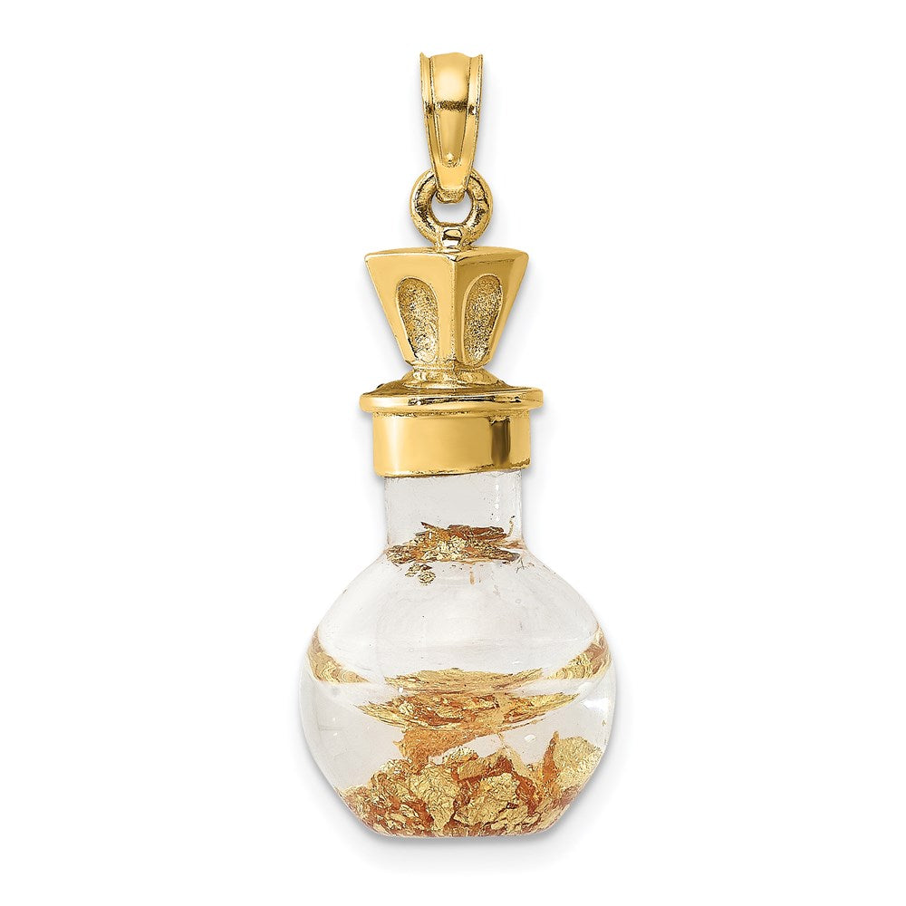 14K Gold 3D Gold Leaf in Bottle Pendant - Charlie & Co. Jewelry