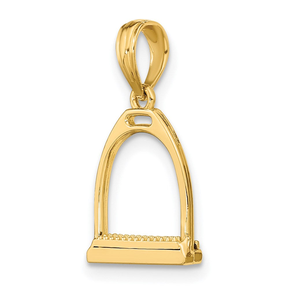 14K Gold 3-D Polish Small Horse Stirrup Necklace Pendant - Charlie & Co. Jewelry