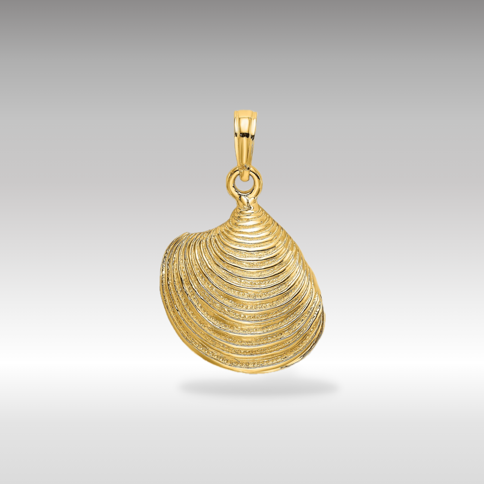 14K Gold 3D Clam Shell Pendant Charlie Jewelry