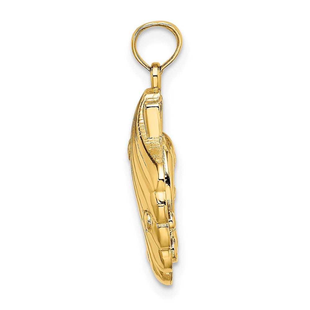 14K Gold Reversible Dolphins and Waves in Shell Pendant - Charlie & Co. Jewelry