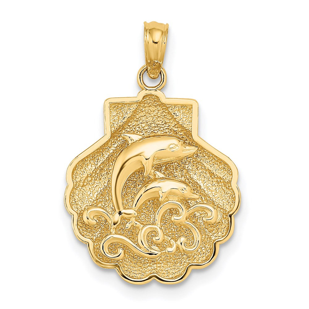 14K Gold Reversible Dolphins and Waves in Shell Pendant - Charlie & Co. Jewelry