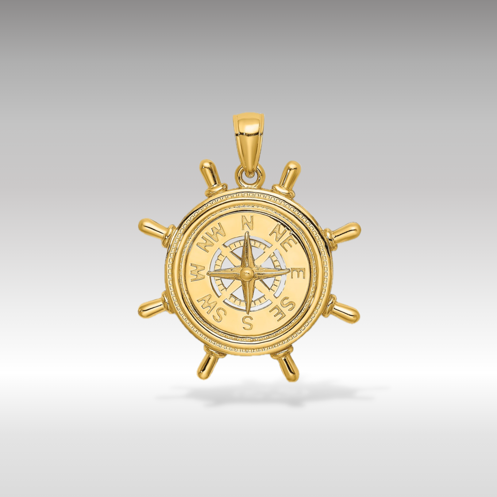 14K Gold Ship's Wheel with Nautical Compass Pendant - Charlie & Co. Jewelry