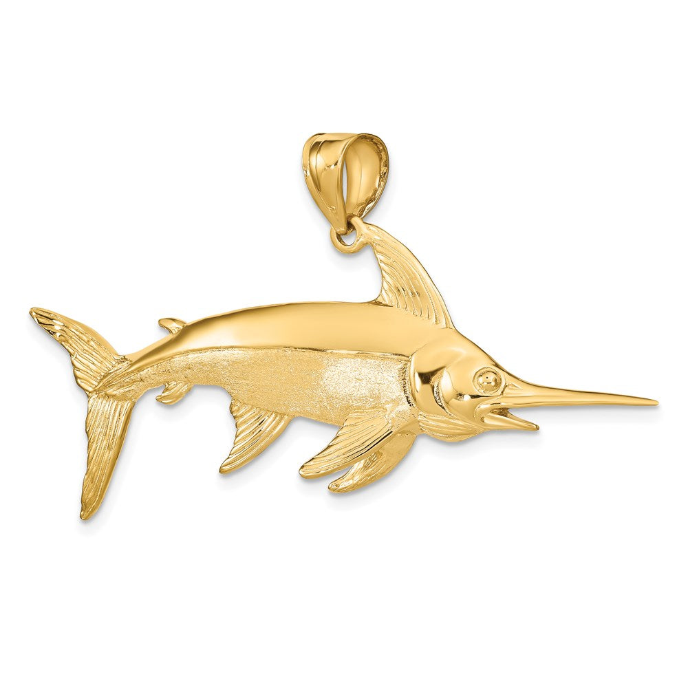 14K Gold 3D Polished/Satin Swordfish Pendant - Charlie & Co. Jewelry