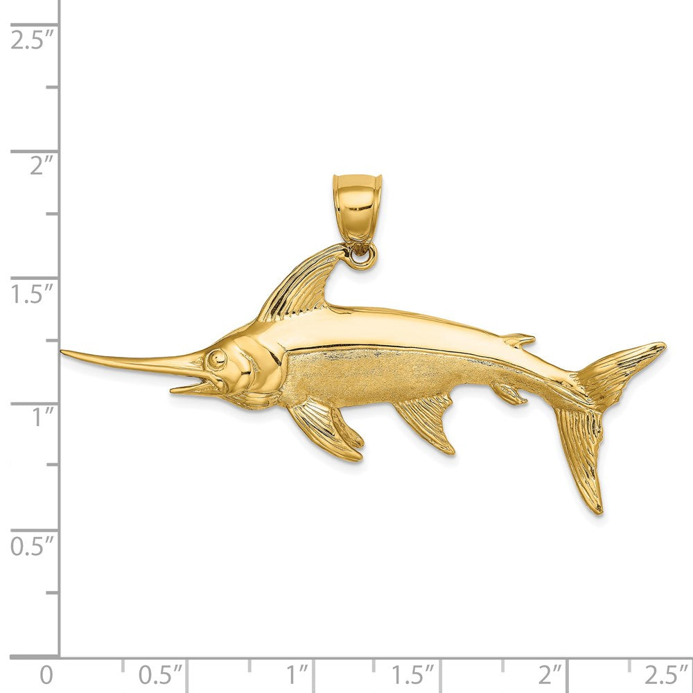 14K Gold 3D Polished/Satin Swordfish Pendant - Charlie & Co. Jewelry