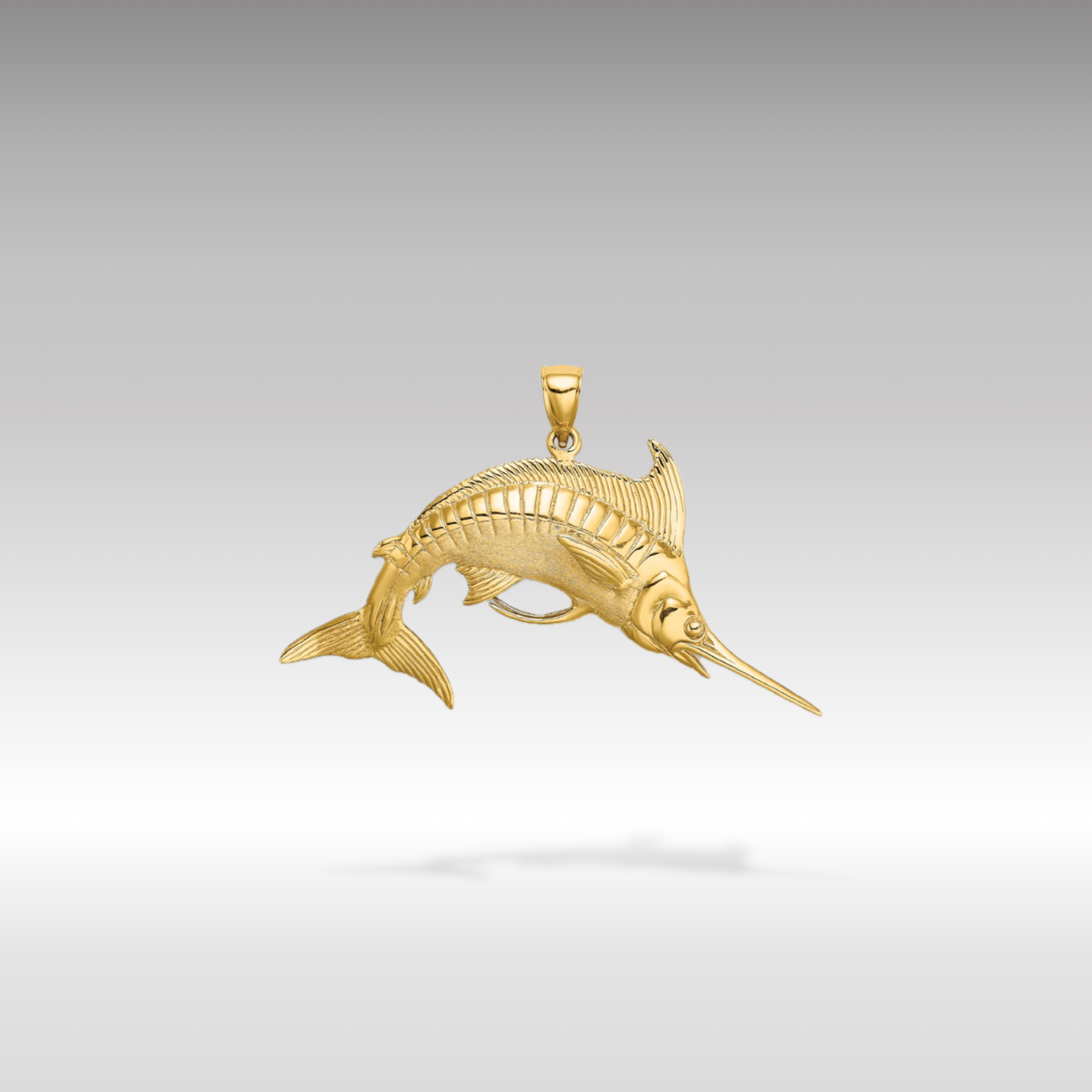 14K Gold 3D Polished/Satin Blue Marlin Pendant - Charlie & Co. Jewelry