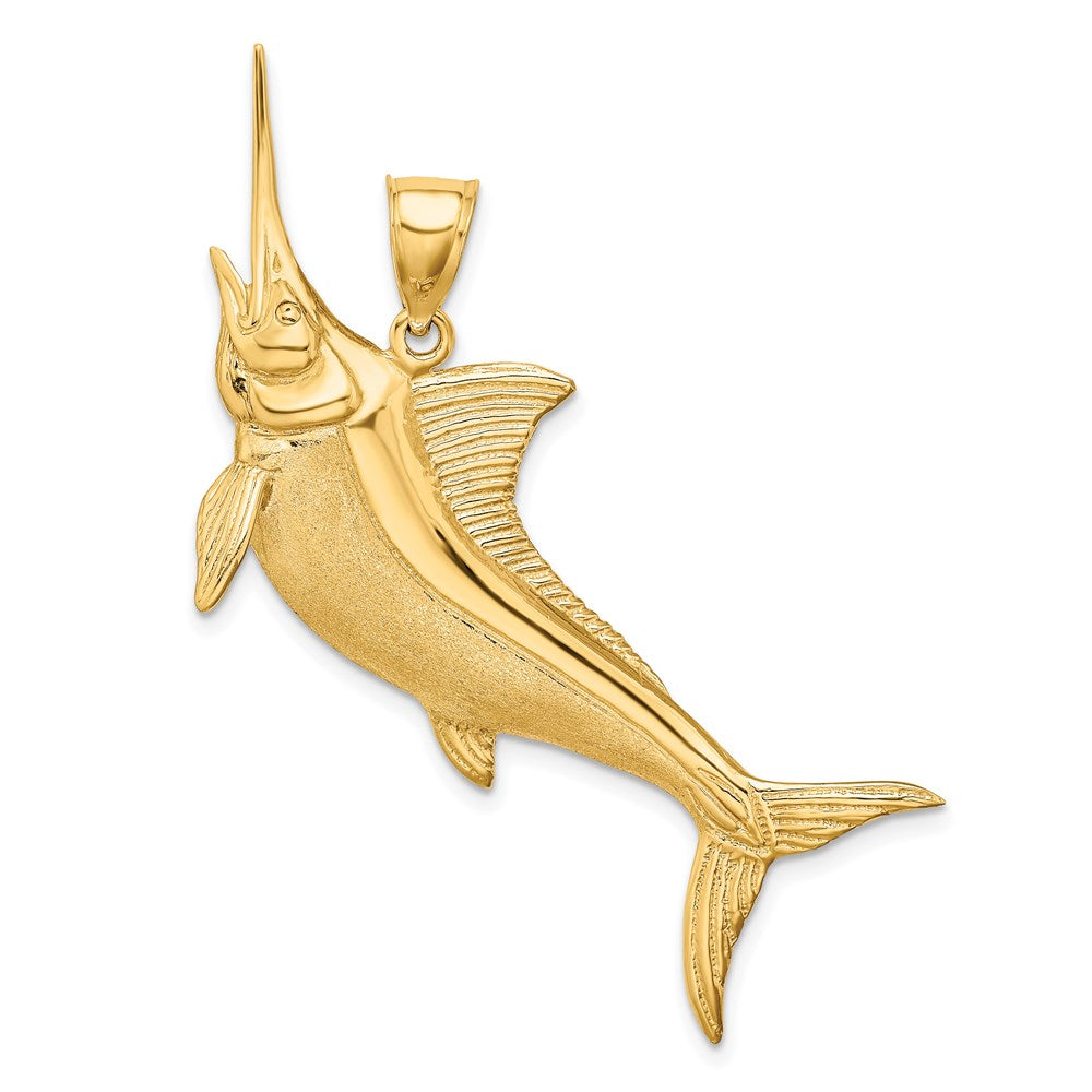 14K Gold 3D Satin/Polished Marlin Pendant - Charlie & Co. Jewelry