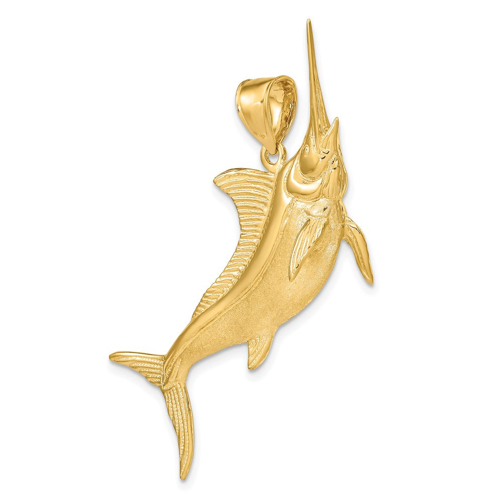 14K Gold 3D Satin/Polished Marlin Pendant - Charlie & Co. Jewelry