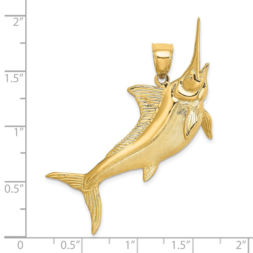 14K Gold 3D Satin/Polished Marlin Pendant - Charlie & Co. Jewelry