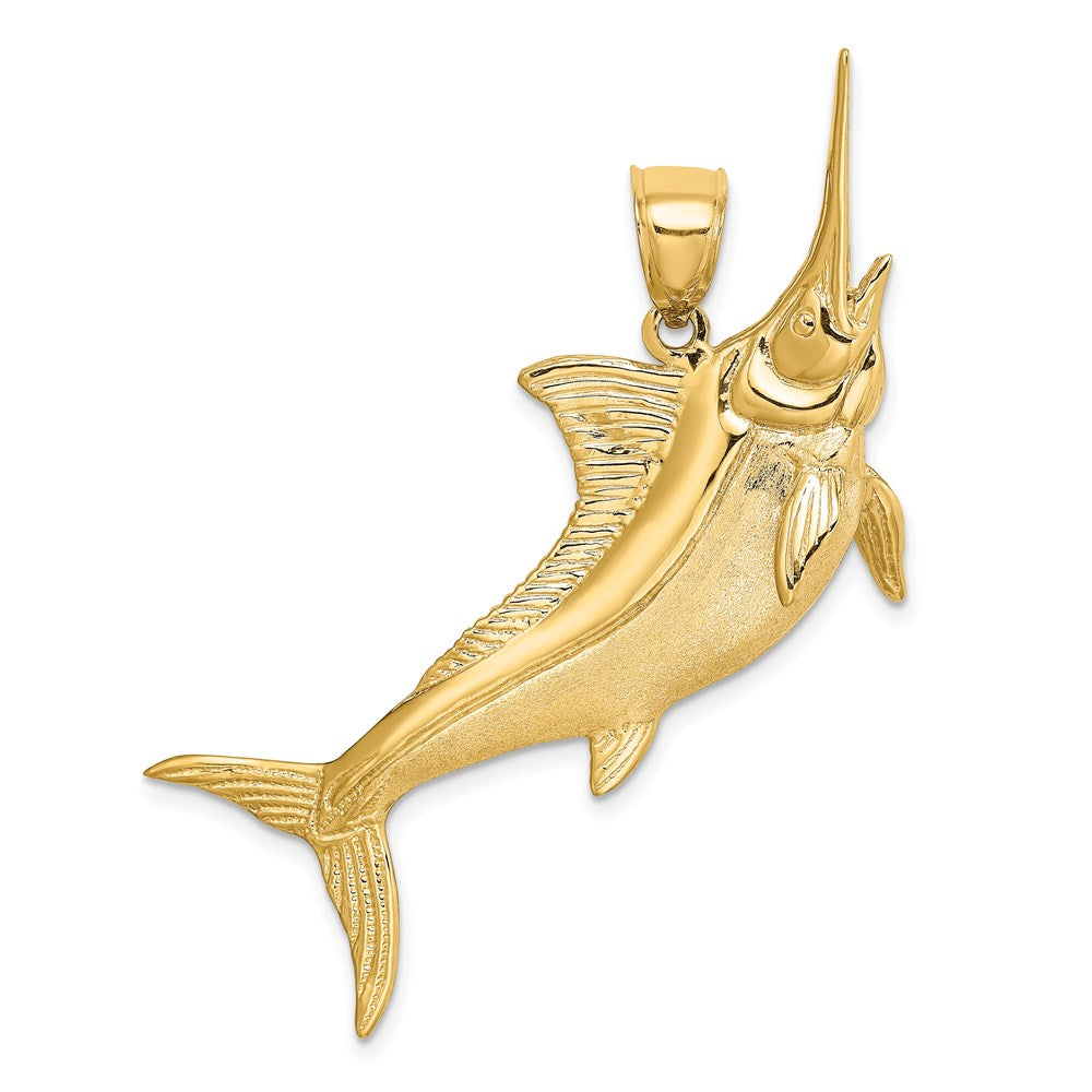 14K Gold 3D Satin/Polished Marlin Pendant - Charlie & Co. Jewelry