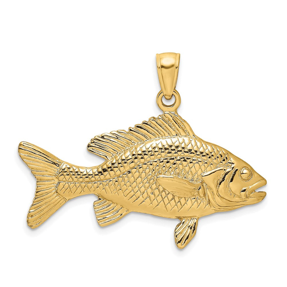 14K Gold 3D Textured Red Snapper Fish Pendant - Charlie & Co. Jewelry