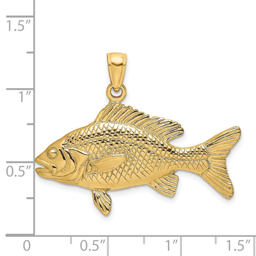 14K Gold 3D Textured Red Snapper Fish Pendant - Charlie & Co. Jewelry