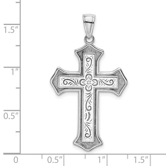 14K White Gold Filigree Center Block Cross Charm - Model K8535W - Charlie & Co. Jewelry