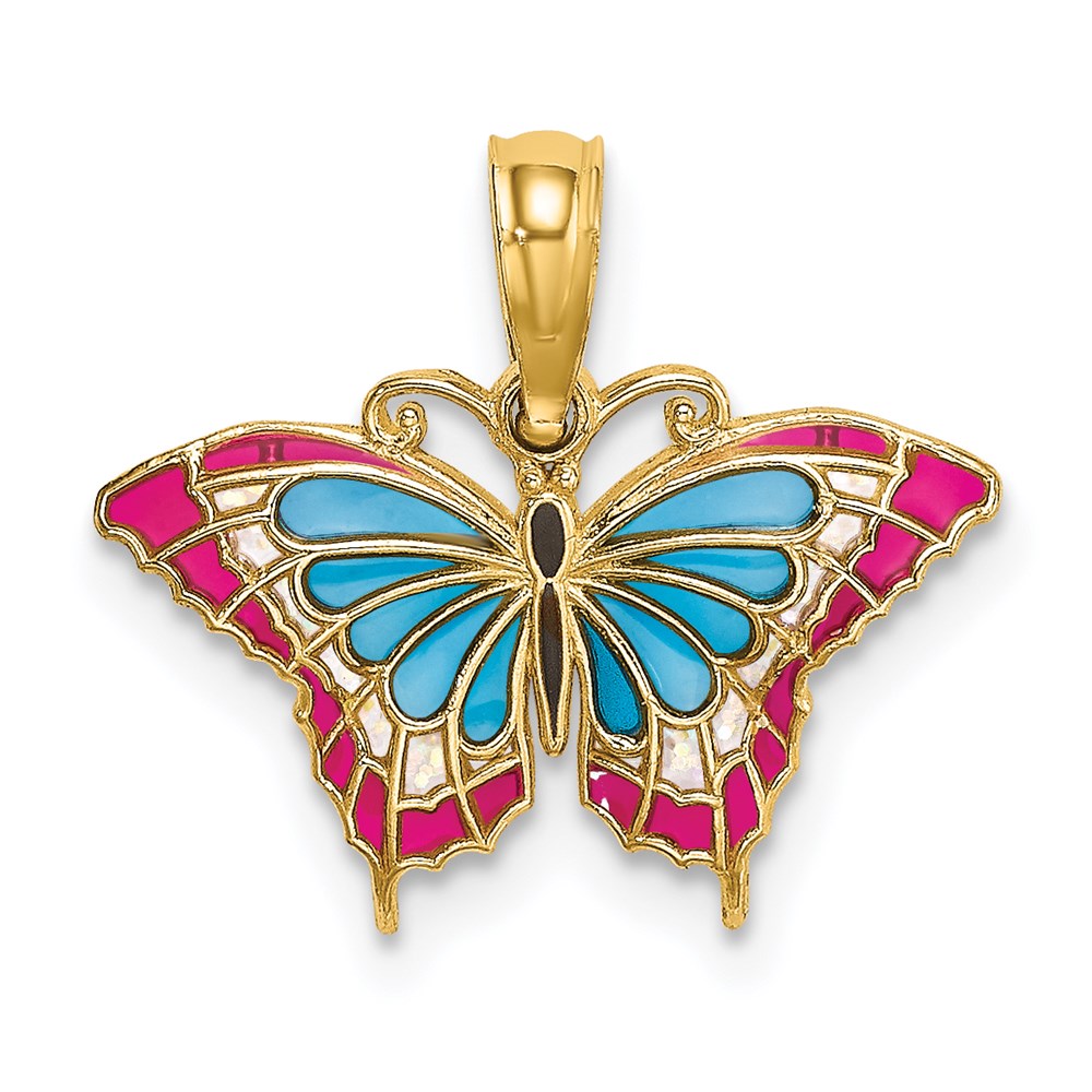 Charlie & Co Jewelry | 14k Small Enameled Blue And Red Butterfly Charm - Model K8608