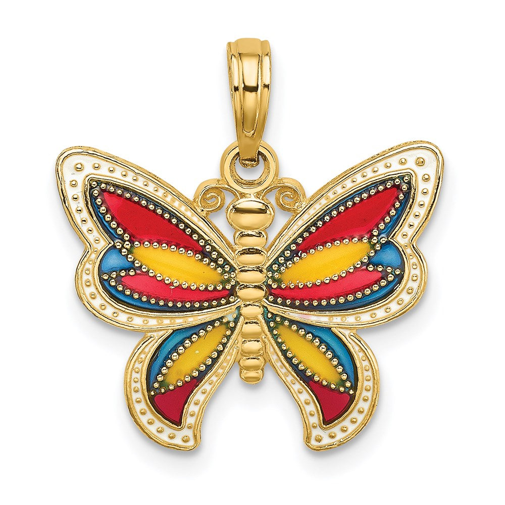 Charlie & Co Jewelry | 14k W/multi-color Enameled Beaded Wings Butterfly Charm - Model K8613