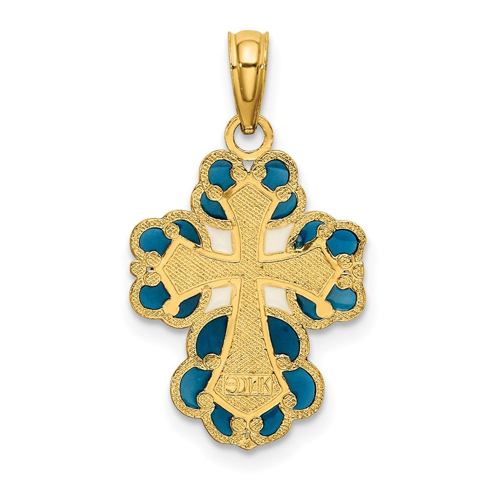 Charlie & Co Jewelry | 14k Blue, White And Red Enameled W/ Lace Trim Cross Charm - Model K8628