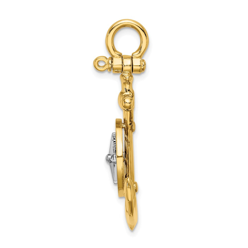 14K Gold Two-tone 3D Anchor with Compass Pendant - Charlie & Co. Jewelry