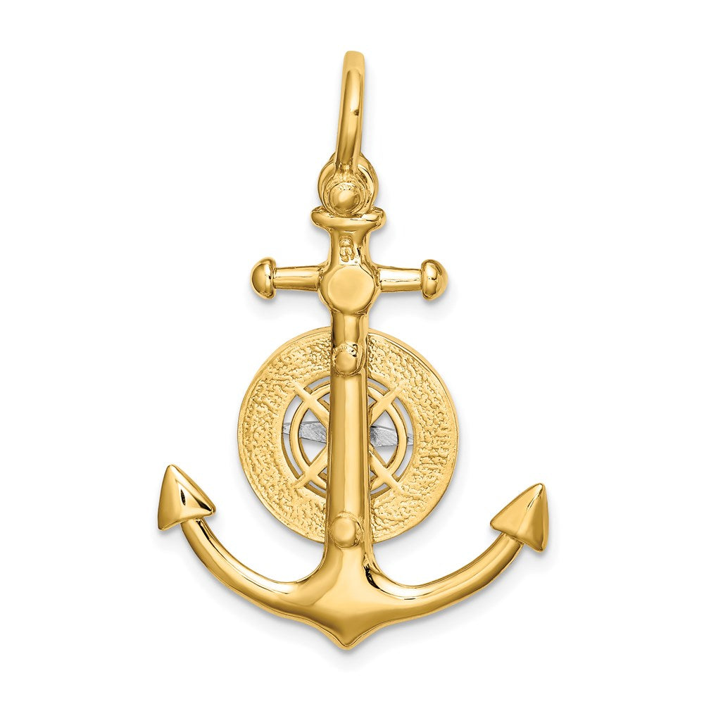 14K Gold Two-tone 3D Anchor with Compass Pendant - Charlie & Co. Jewelry