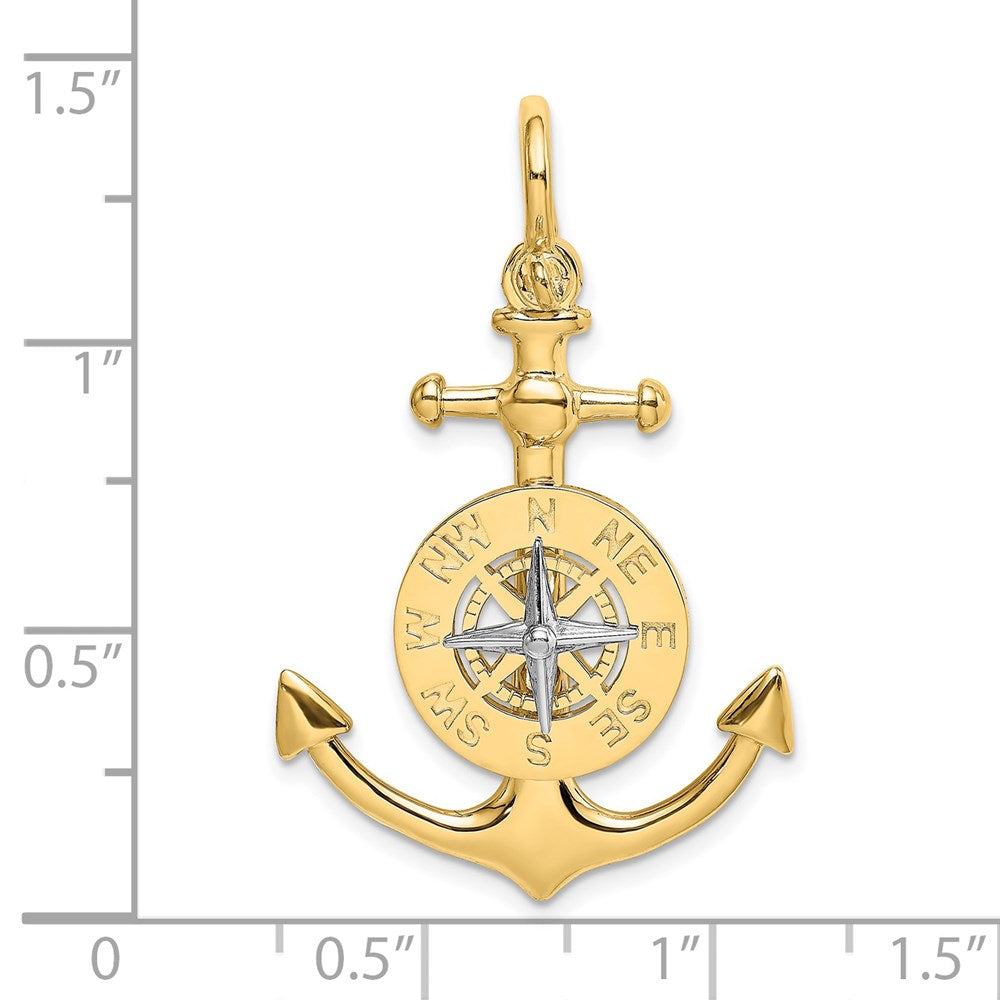 14K Gold Two-tone 3D Anchor with Compass Pendant - Charlie & Co. Jewelry