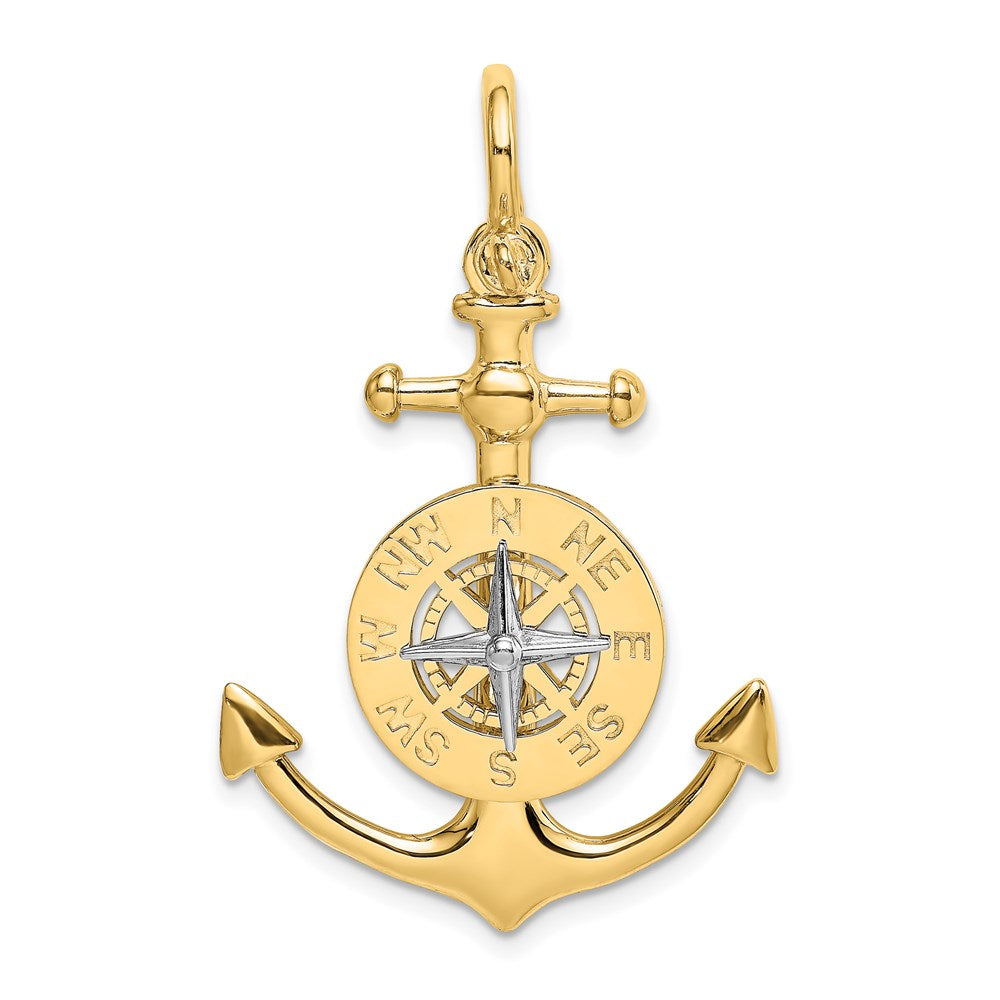 14K Gold Two-tone 3D Anchor with Compass Pendant - Charlie & Co. Jewelry