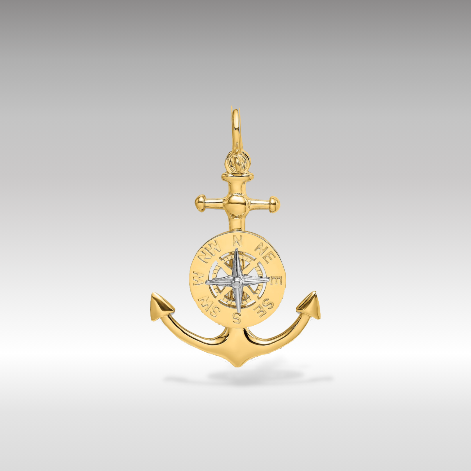 14K Gold Two-tone 3D Anchor with Compass Pendant - Charlie & Co. Jewelry