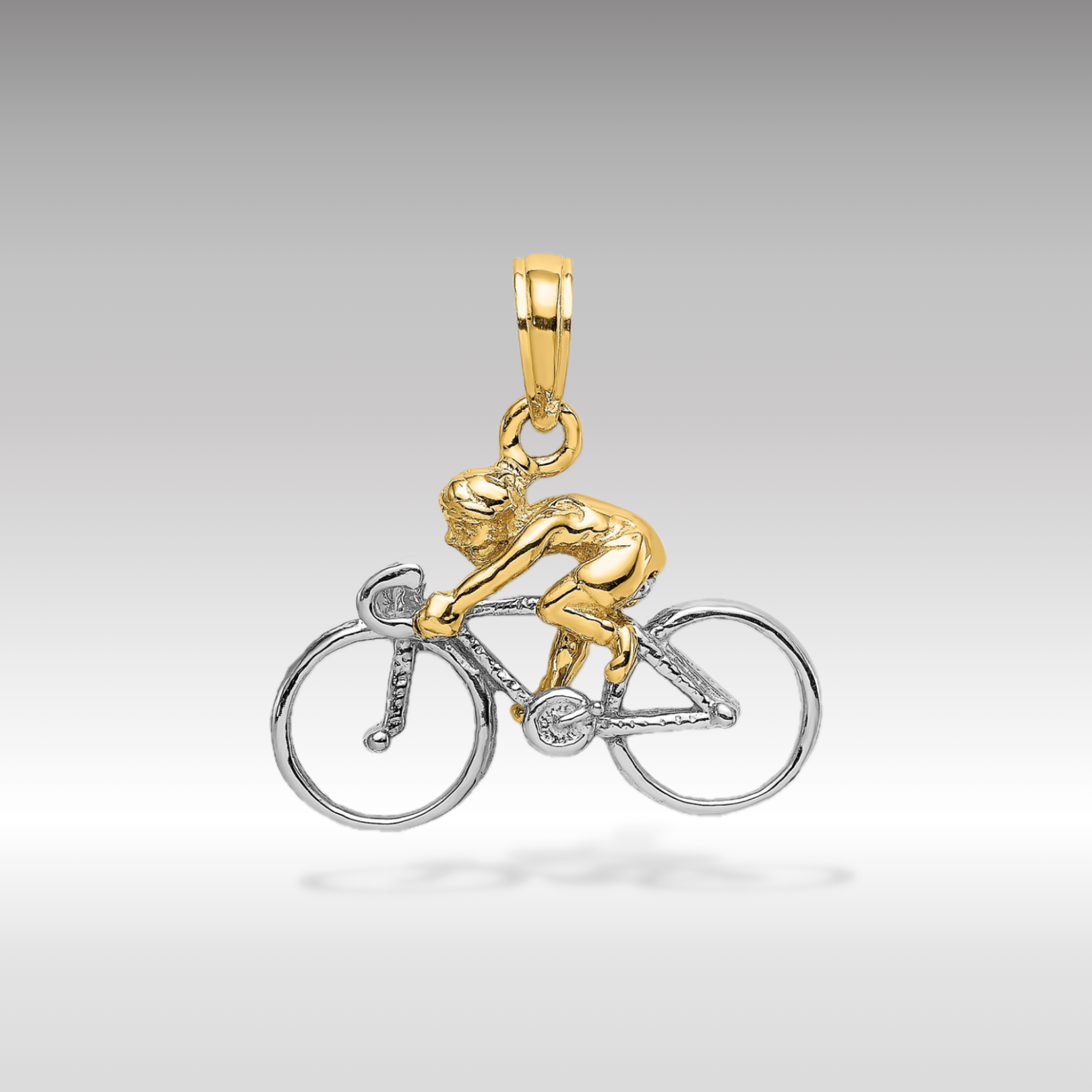 14K Two-Tone 3-D Bicycle With Rider Charm - Charlie & Co. Jewelry