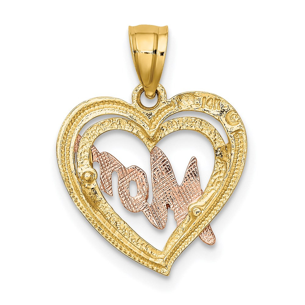 Yellow and Rose Gold MOM Heart Charm Necklace - Model K9060 - Charlie & Co. Jewelry