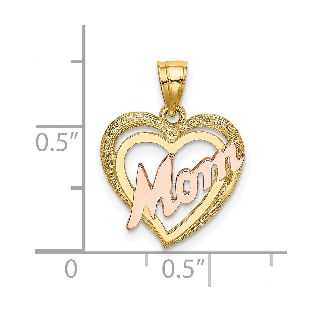 Yellow and Rose Gold MOM Heart Charm Necklace - Model K9060 - Charlie & Co. Jewelry