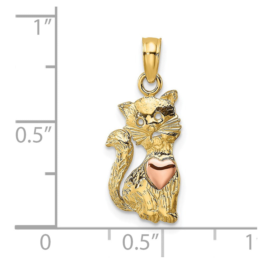 14K Gold Two-Tone Cat with Heart Pendant - Charlie & Co. Jewelry