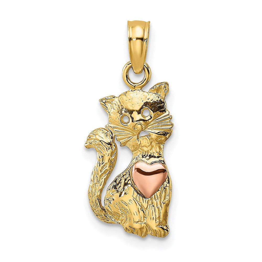 14K Gold Two-Tone Cat with Heart Pendant - Charlie & Co. Jewelry