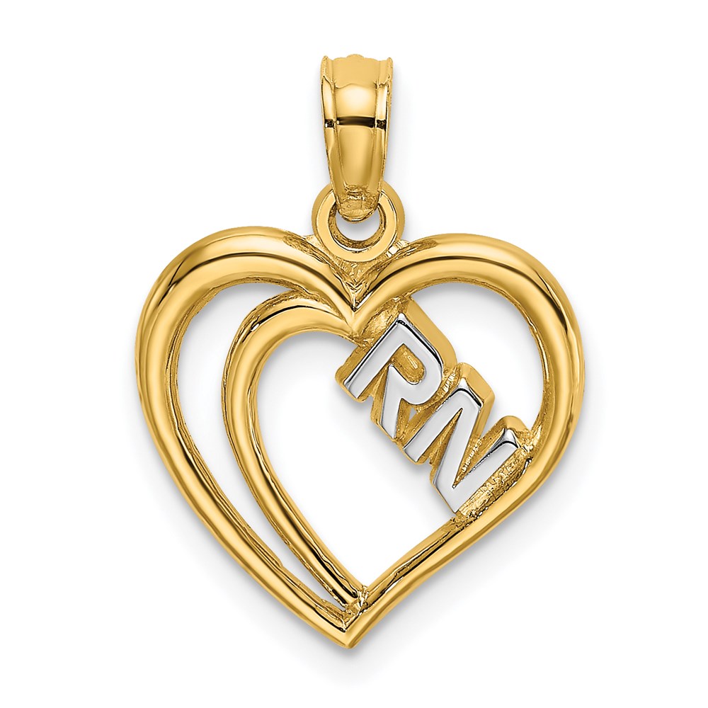 Gold Registered Nurse Inside Double Hearts Pendant Necklace Model-K9137 - Charlie & Co. Jewelry