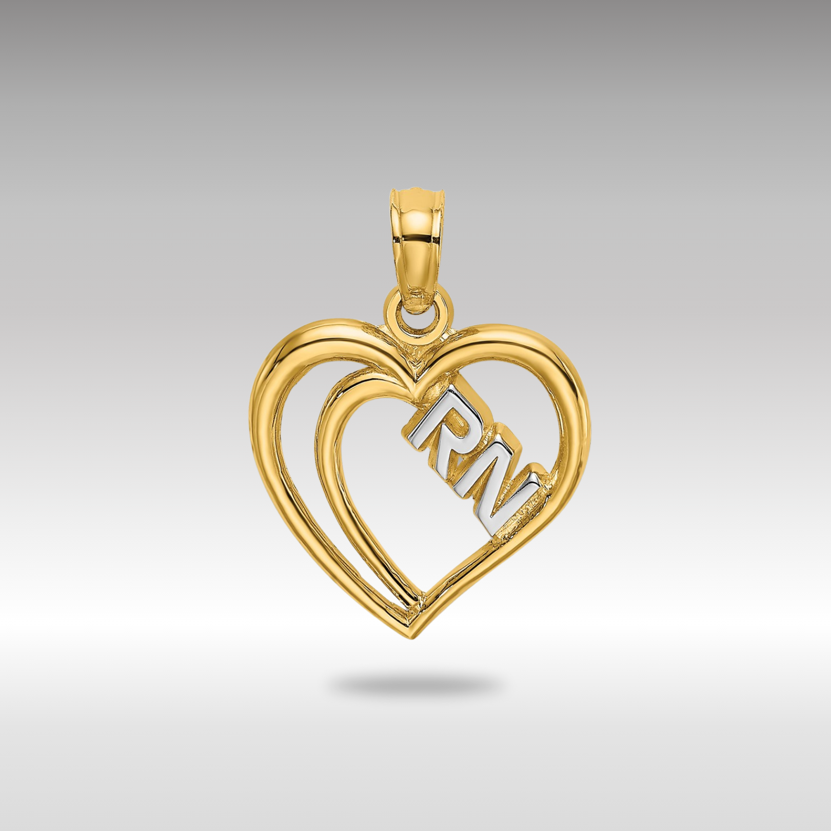 Gold Registered Nurse Inside Double Hearts Pendant Necklace Model-K9137 - Charlie & Co. Jewelry