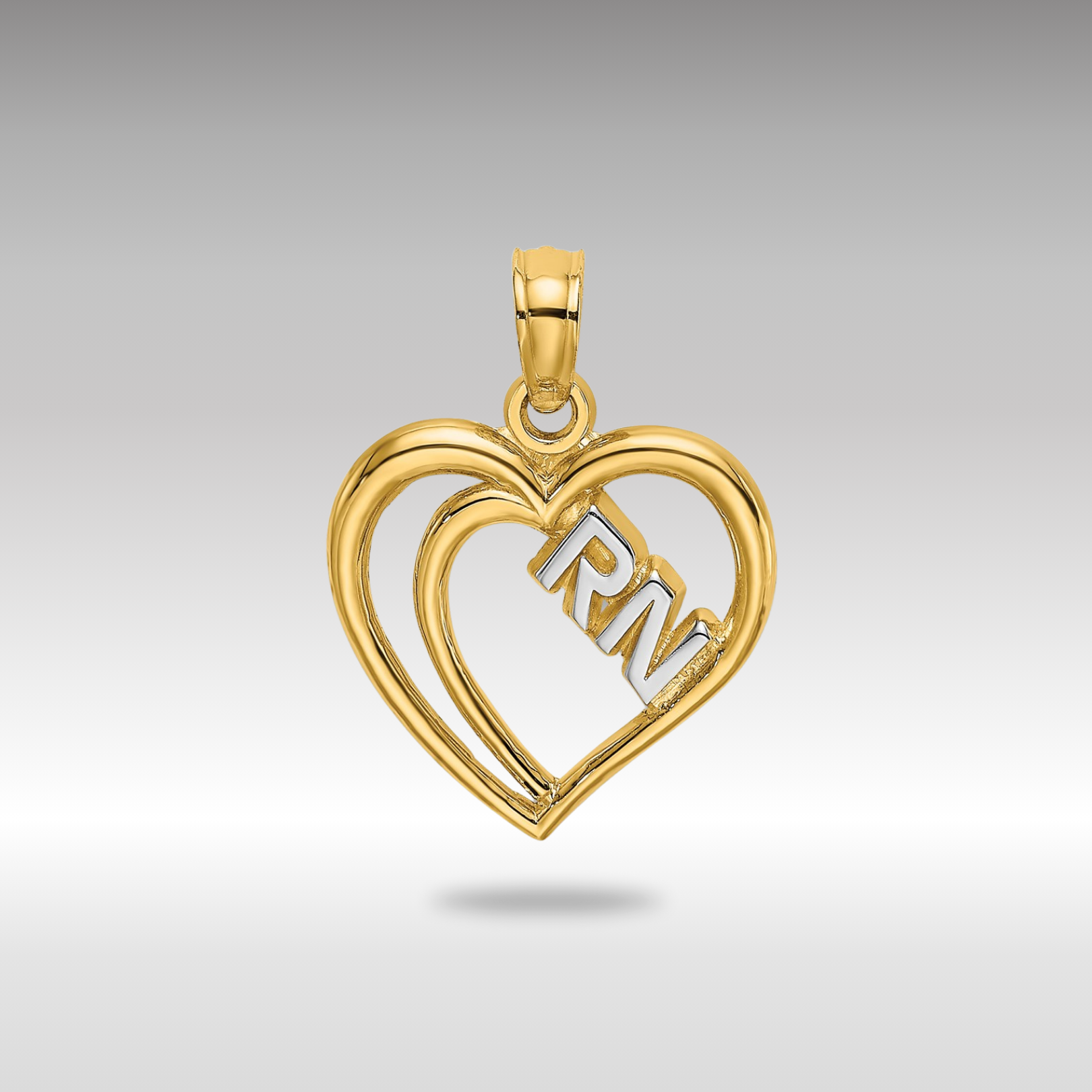 14K Gold Registered Nurse Inside Double Hearts Pendant - Model