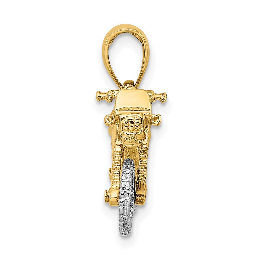 14K Gold Two-Tone 3D Moveable Dirt Bike Motorcycle Pendant - Charlie & Co. Jewelry