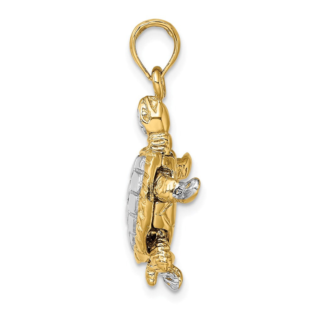 14K Yellow and White Gold 3D Land Turtle Charm with Moveable Head - Charlie & Co. Jewelry