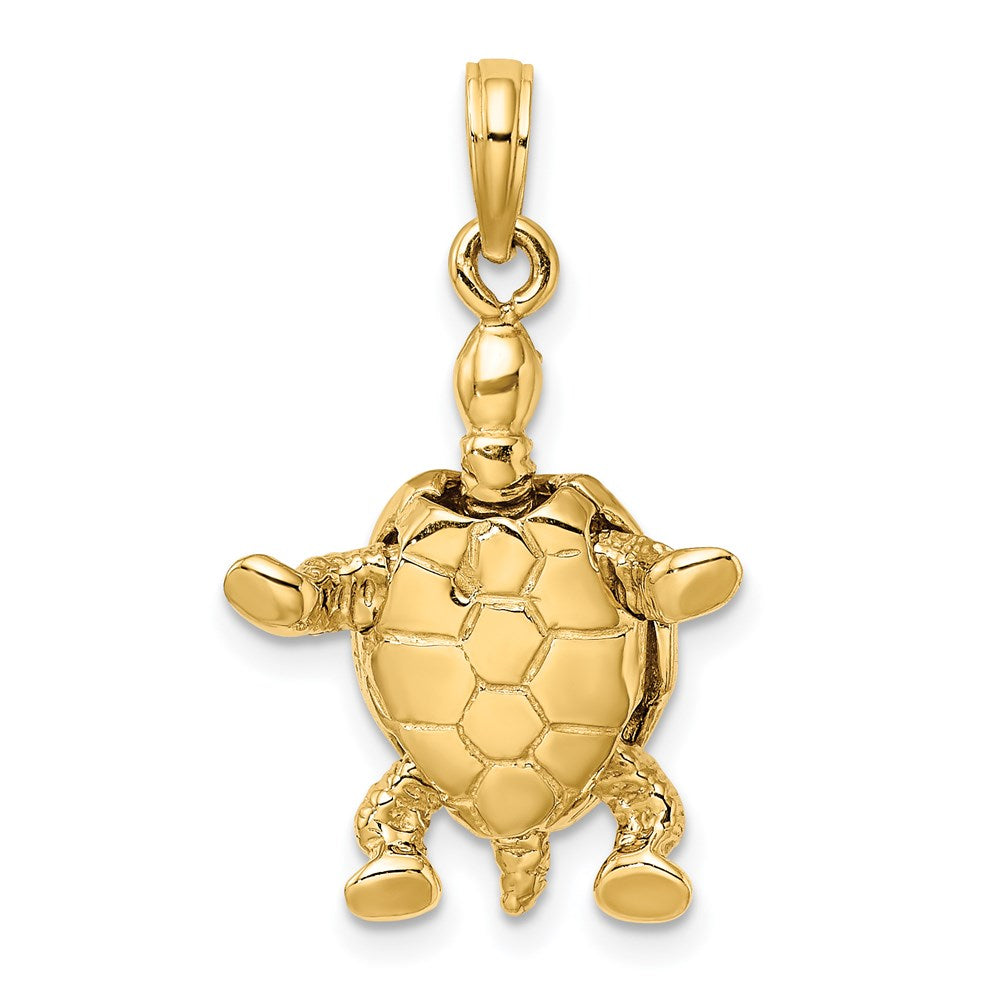 14K Yellow and White Gold 3D Land Turtle Charm with Moveable Head - Charlie & Co. Jewelry