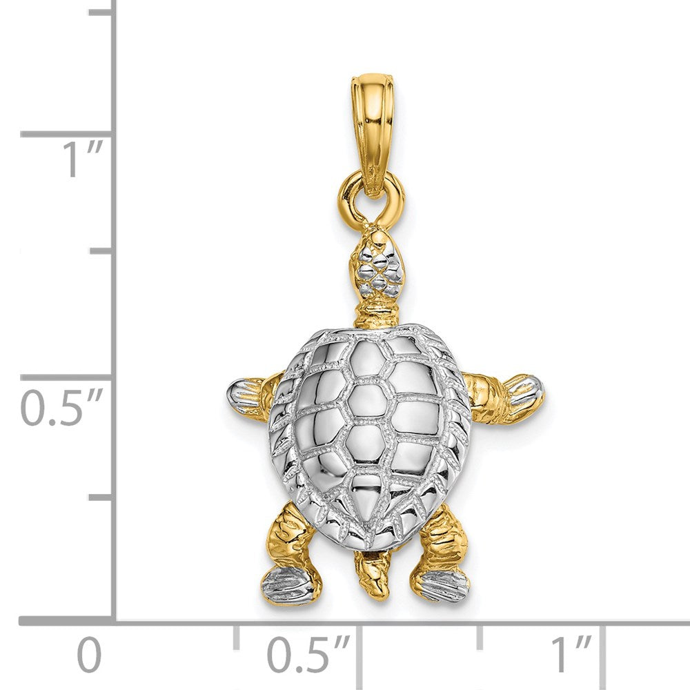 14K Yellow and White Gold 3D Land Turtle Charm with Moveable Head - Charlie & Co. Jewelry