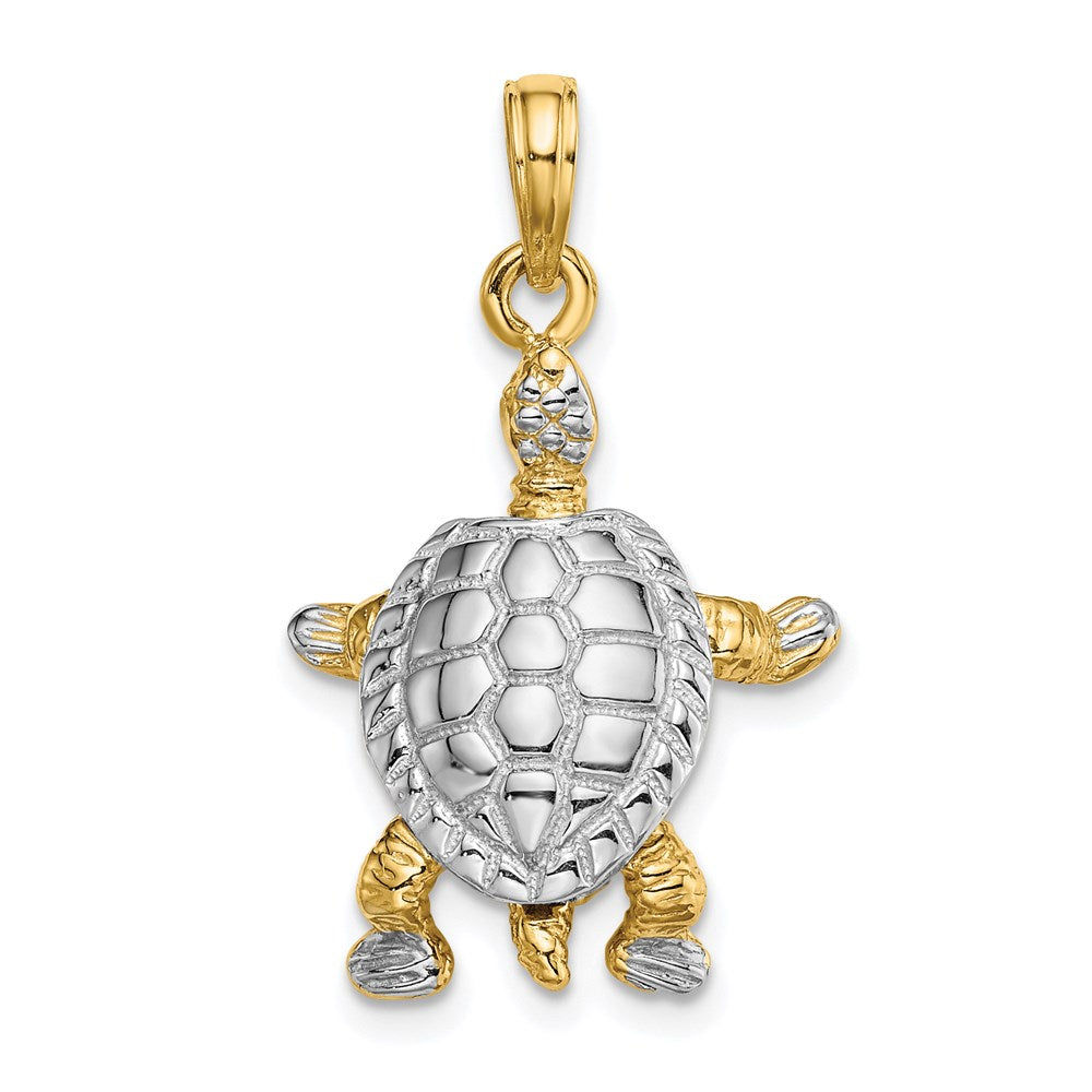 14K Yellow and White Gold 3D Land Turtle Charm with Moveable Head - Charlie & Co. Jewelry